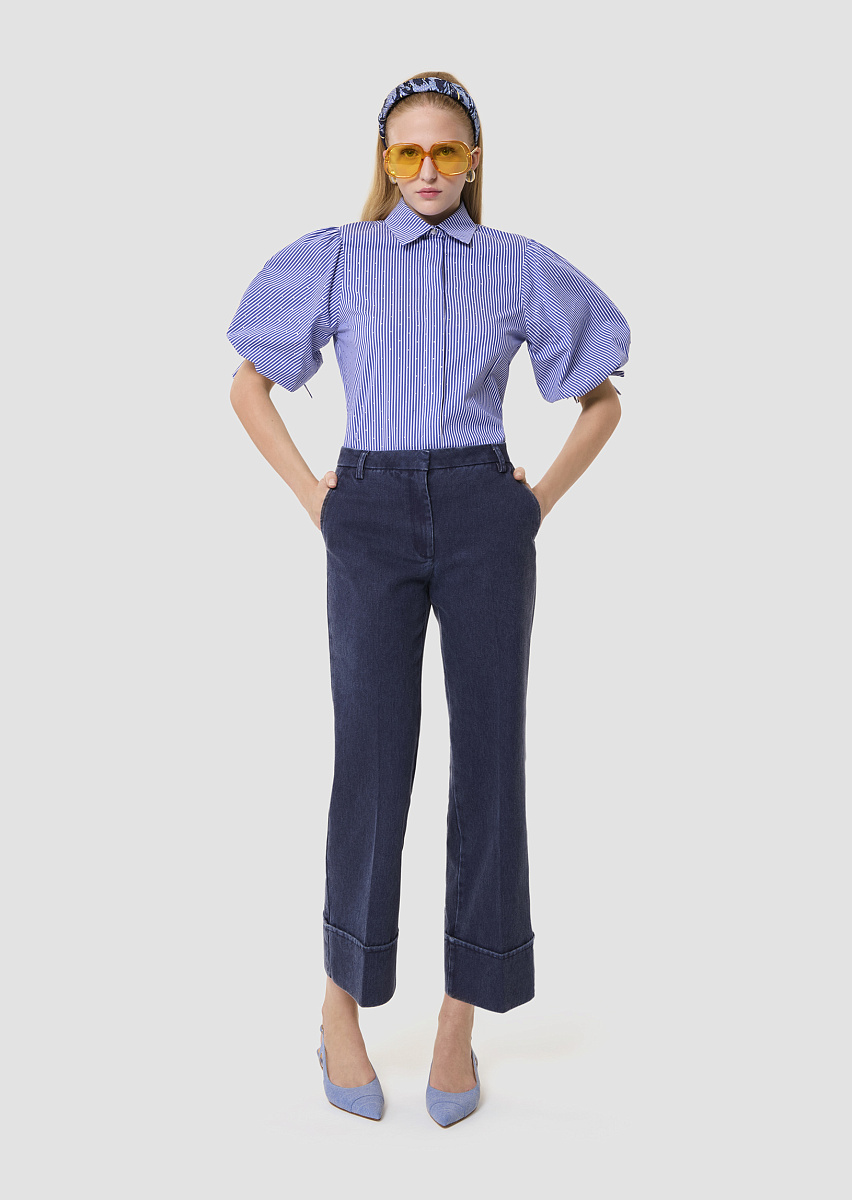 Синяя рубашка Caly с полосками и стразами