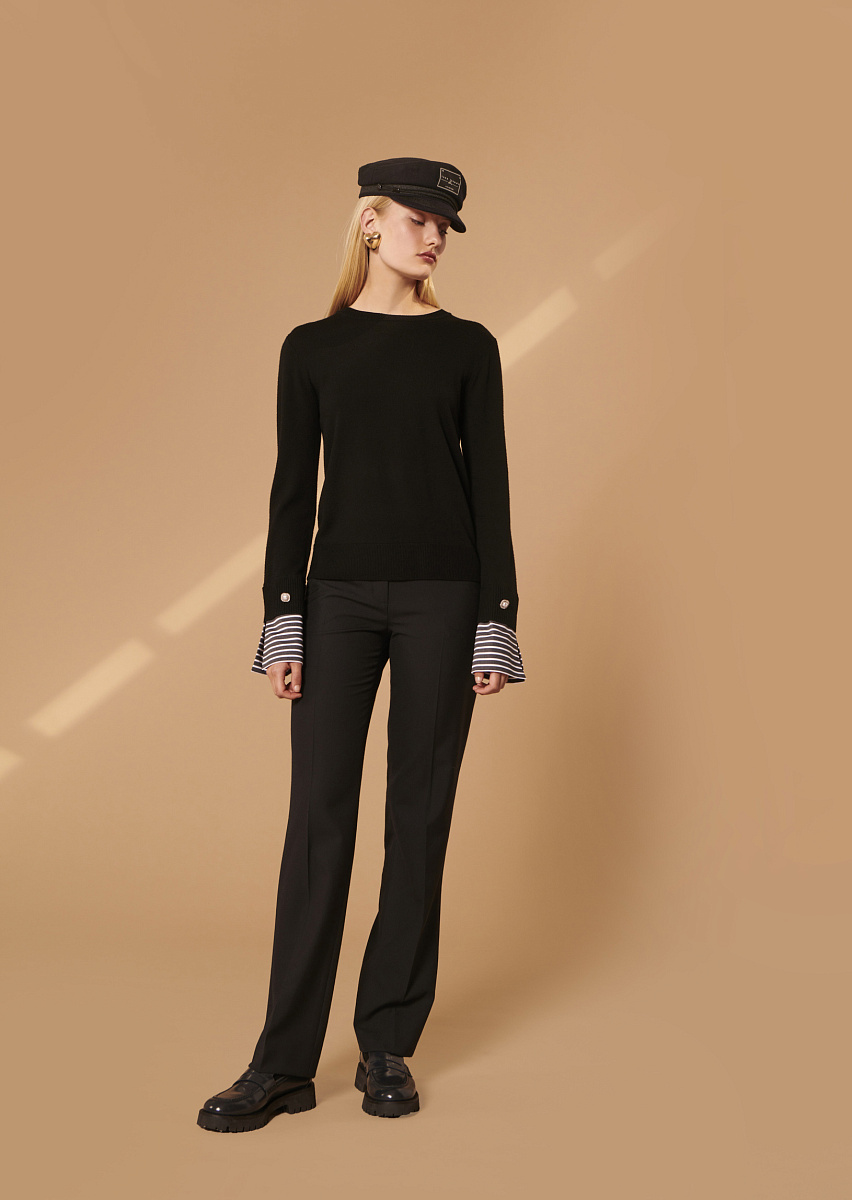 Черный джемпер из шерсти с акцентными манжетами Черный джемпер из шерсти с акцентными манжетами