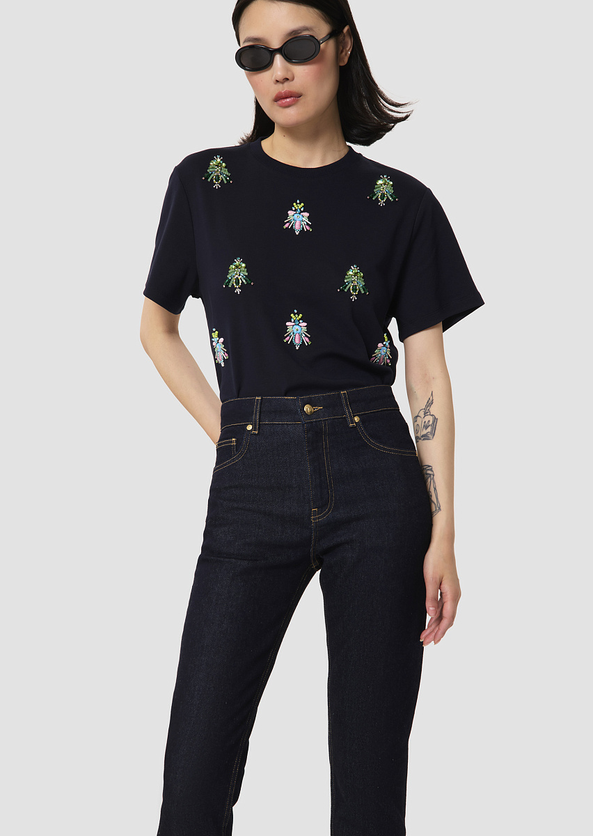 Темно-синяя футболка из джерси Tarabee с вышивкой