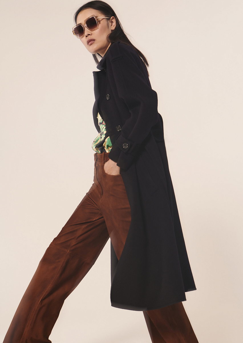 Ivane темно-синий тренч из двусторонней шерсти Ivane темно-синий тренч из двусторонней шерсти