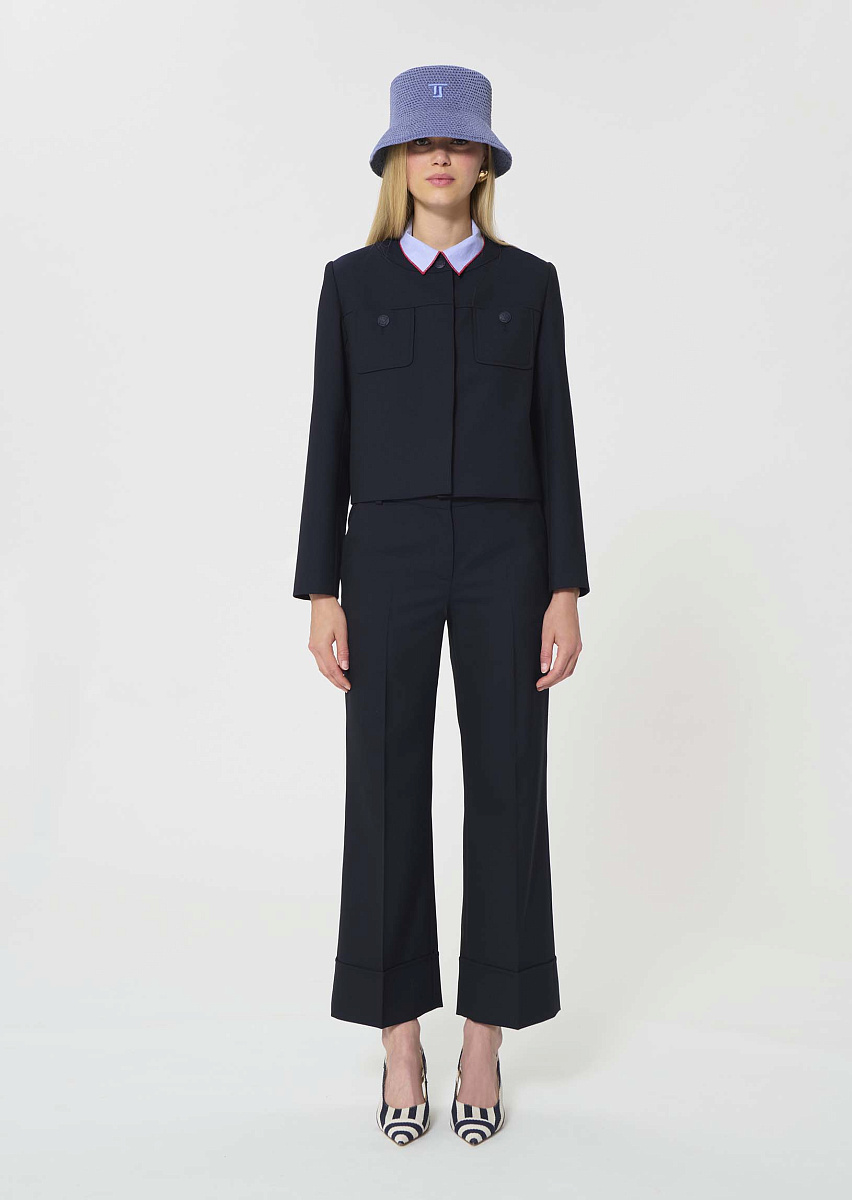 Pierre темно-синие брюки из ткани с зернистой текстурой