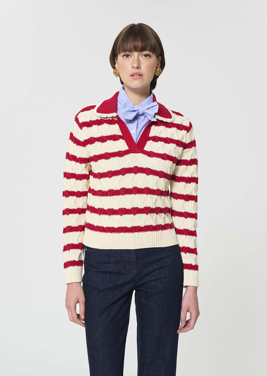 Paolina красный пуловер из хлопка в полоску Paolina красный пуловер из хлопка в полоску