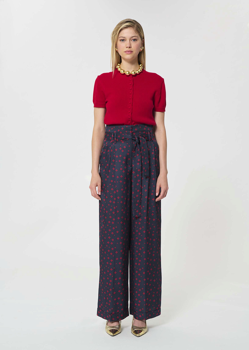 Pia темно-синие брюки с принтом в виде миниатюрного клевера