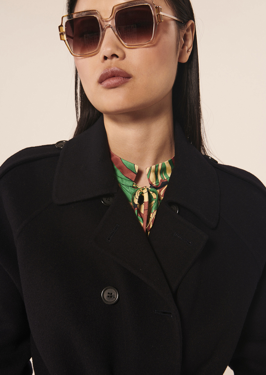 Ivane темно-синий тренч из двусторонней шерсти Ivane темно-синий тренч из двусторонней шерсти