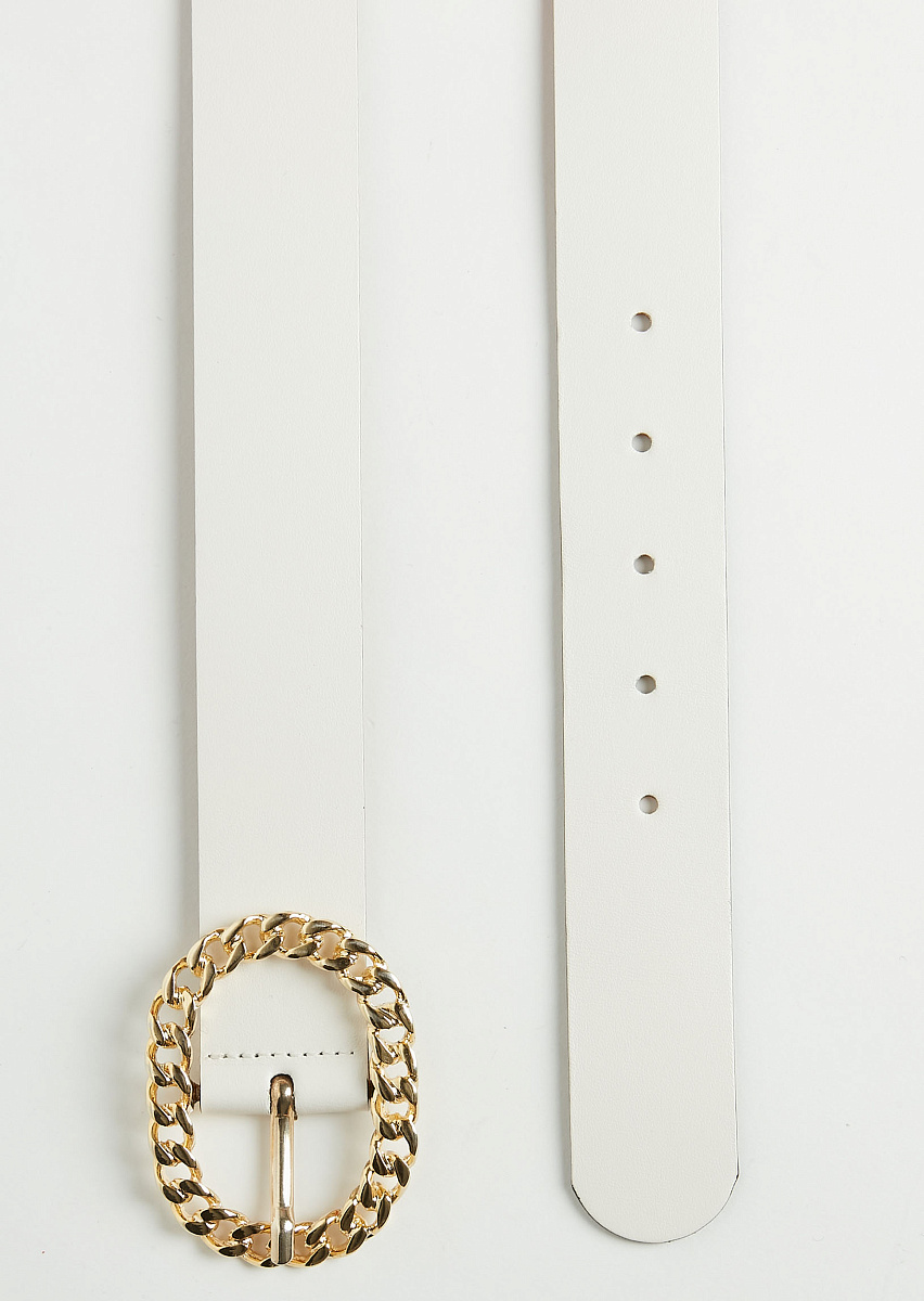 Ремень из кожи в белом цвете с позолоченной пряжкой Ремень из кожи в белом цвете с позолоченной пряжкой