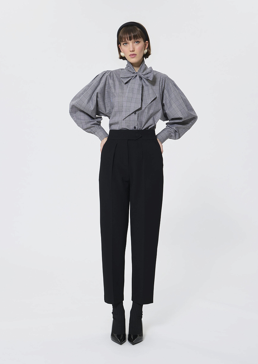 Candya блуза угольно-черного цвета с принтом в клетку