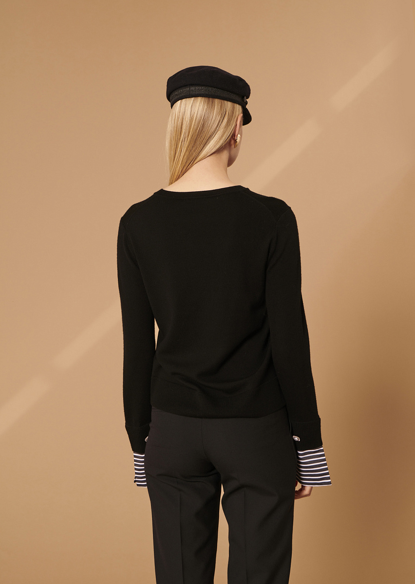 Черный джемпер из шерсти с акцентными манжетами Черный джемпер из шерсти с акцентными манжетами