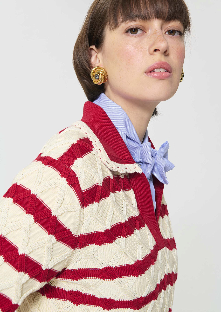 Paolina красный пуловер из хлопка в полоску Paolina красный пуловер из хлопка в полоску