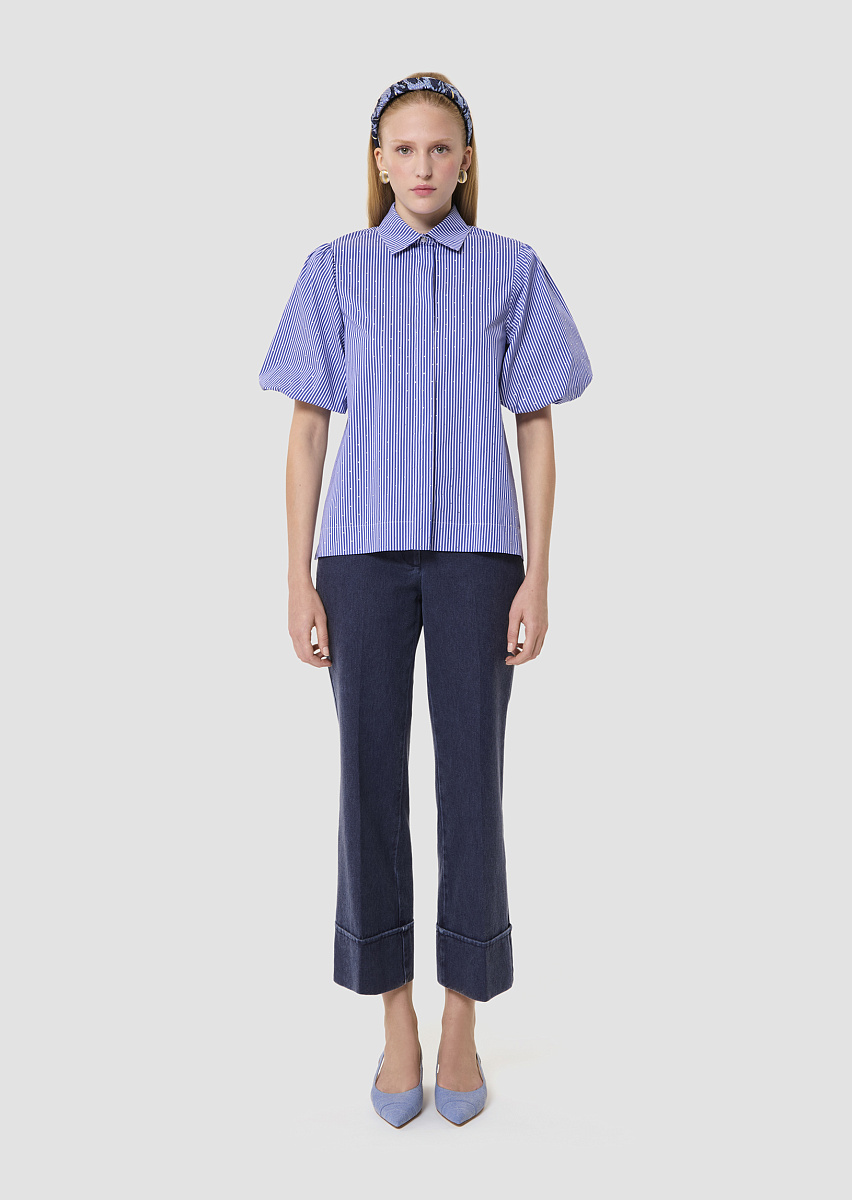 Синяя рубашка Caly с полосками и стразами