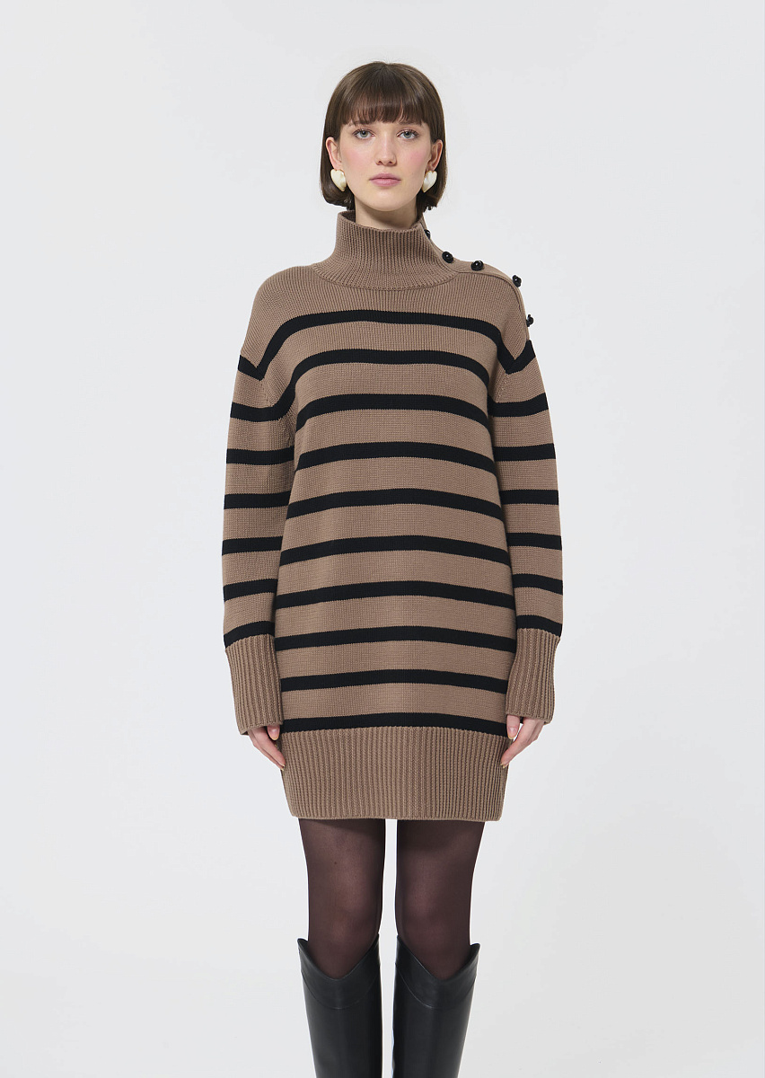 Roccio серо-коричневое платье в черную полоску